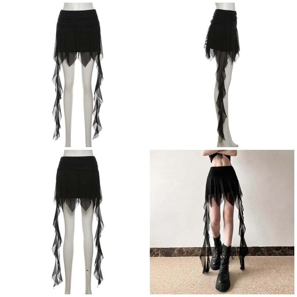 7831 Gothic Grunge Mini Skirt Goth Fashion Slim Fit Knee Length High - Picture 4 of 6